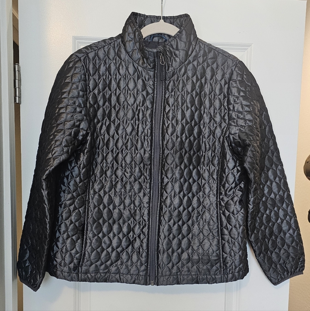 Lands' End Quilted Barn Jacket Black Lightweight Coat Women's M Petite 10-12